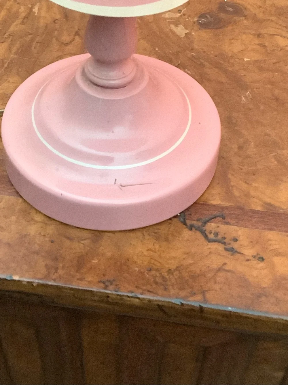 Vintage Pink Enamel Finger Loop Candlestick Lamp 13” with Floral Paper Shade